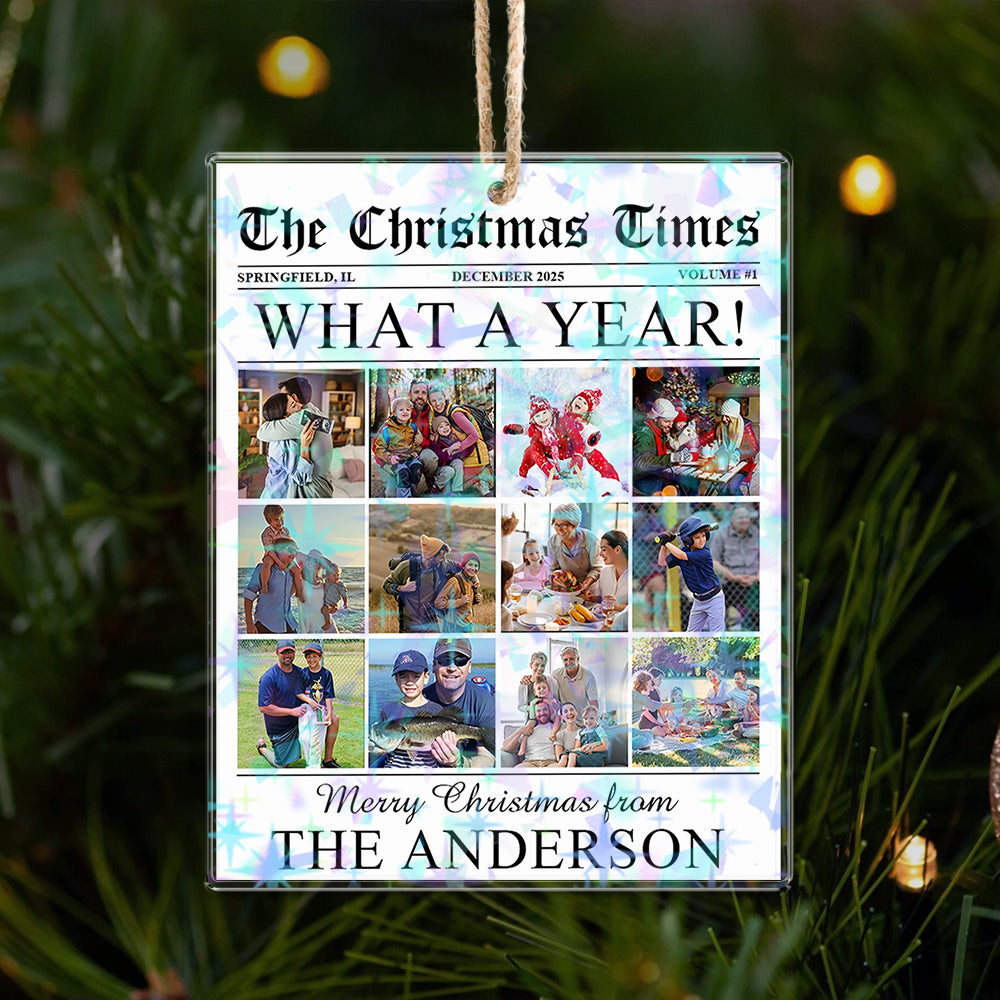 Custom "The Christmas Times" Newspaper Hologram Ornament.