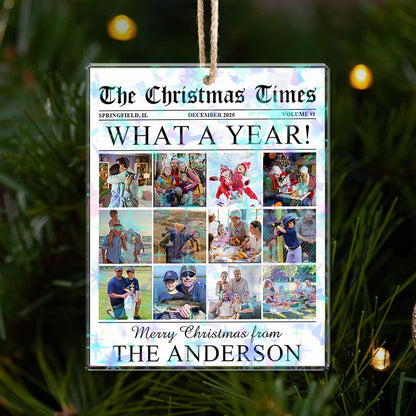 Custom "The Christmas Times" Newspaper Hologram Ornament.