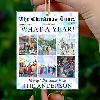 Custom "The Christmas Times" Newspaper Hologram Ornament.
