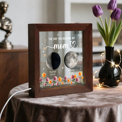 The Day You Became Our Mom, Custom Moon Phase by Date - Personalized LED Light Frame - Mother's Day Gift