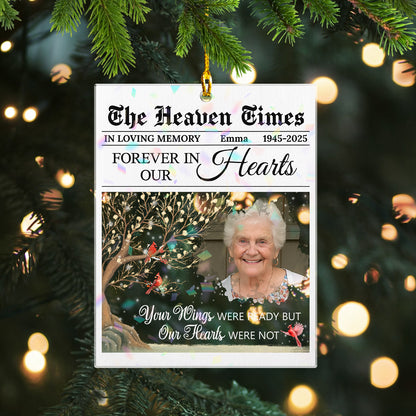 The Heaven Times custom shape hologram ornament showing a memorial design.