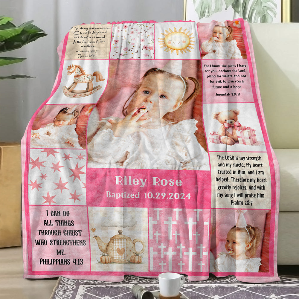 The Lord is My Strength personalized custom blanket with floral design.