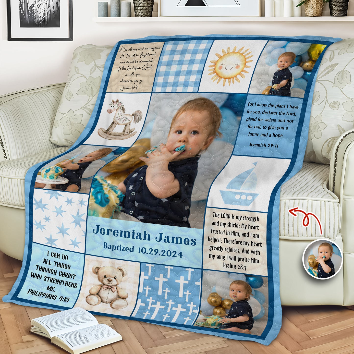The Lord is My Strength personalized custom blanket with floral design.