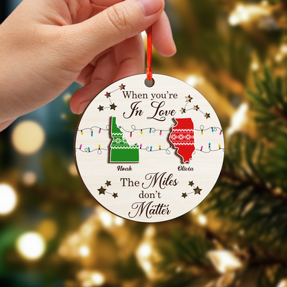 The Miles Don't Matter custom shaped wood Christmas ornament.