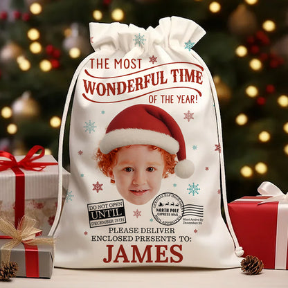 The Most Wonderful Time of the Year Christmas Bag - personalized Christmas sack gift for family.