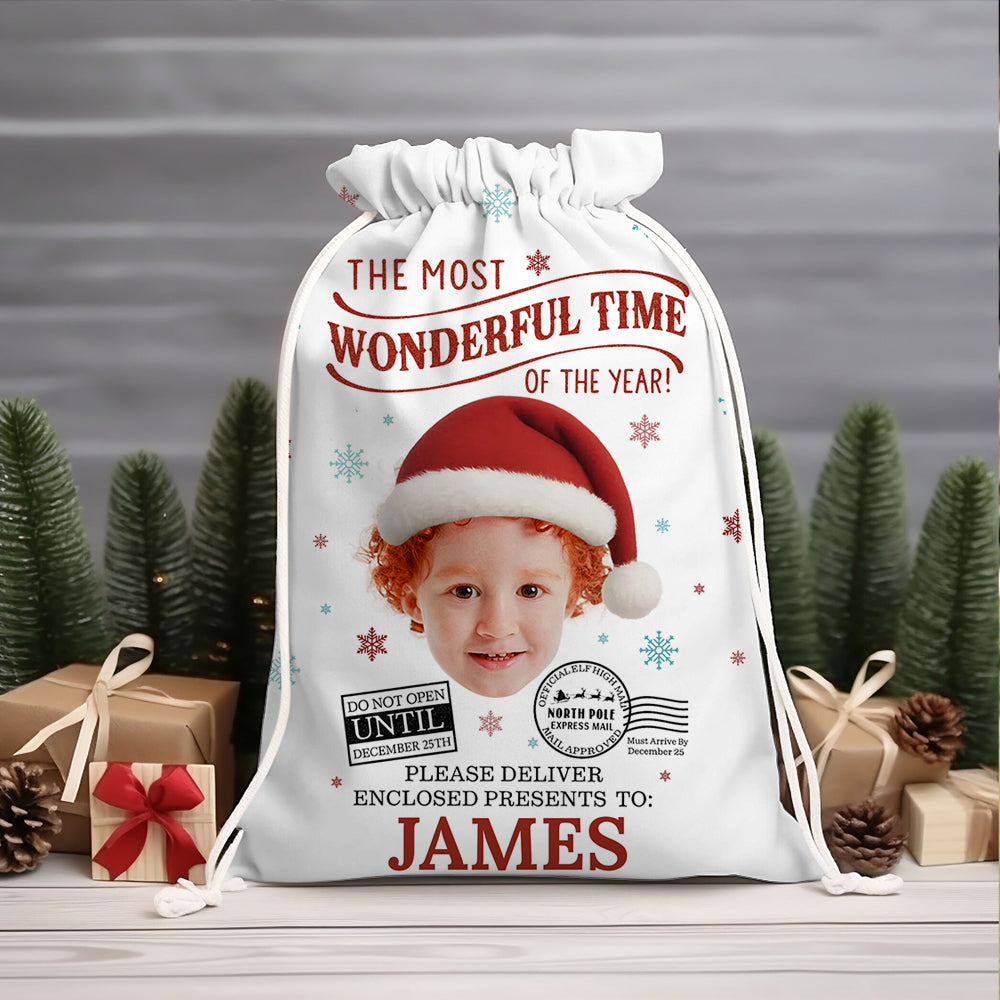 The Most Wonderful Time of the Year Christmas Bag - personalized Christmas sack gift for family.