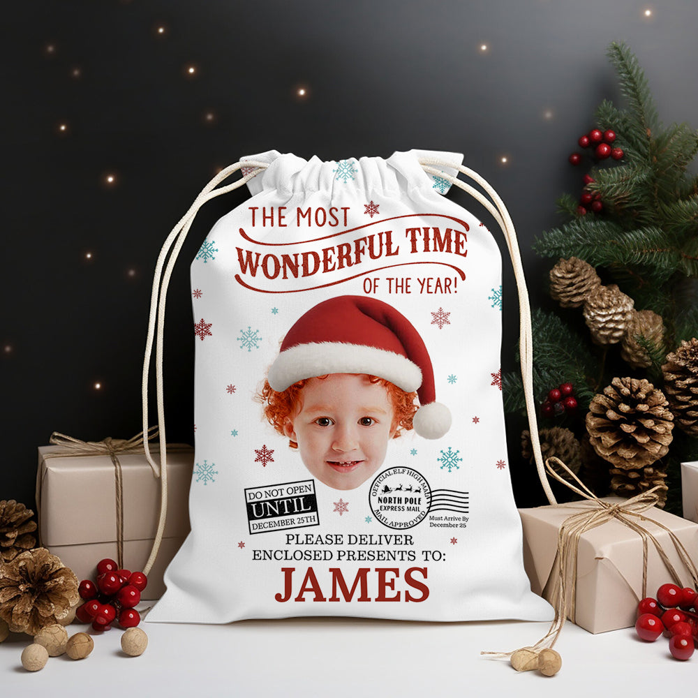 The Most Wonderful Time of the Year Christmas Bag - personalized Christmas sack gift for family.