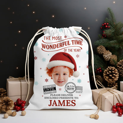 The Most Wonderful Time of the Year Christmas Bag - personalized Christmas sack gift for family.