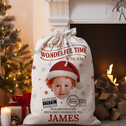 The Most Wonderful Time of the Year Christmas Bag - personalized Christmas sack gift for family.