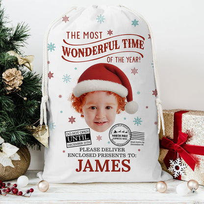 The Most Wonderful Time of the Year Christmas Bag - personalized Christmas sack gift for family.