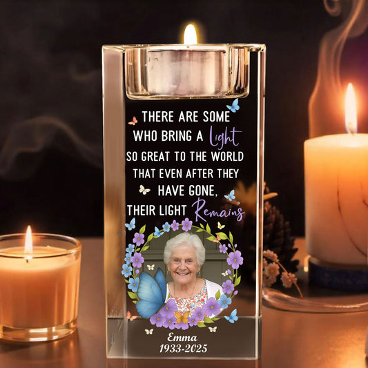 Personalized crystal candle holder with etched message, "There are some who bring a light."