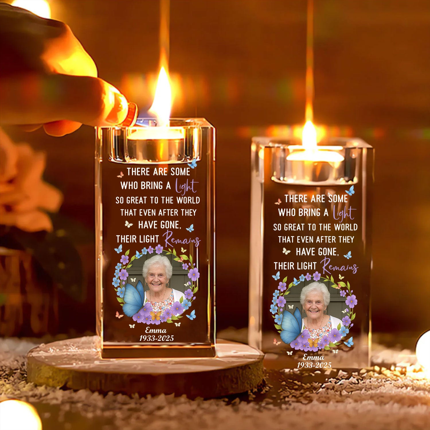Personalized crystal candle holder with etched message, "There are some who bring a light."