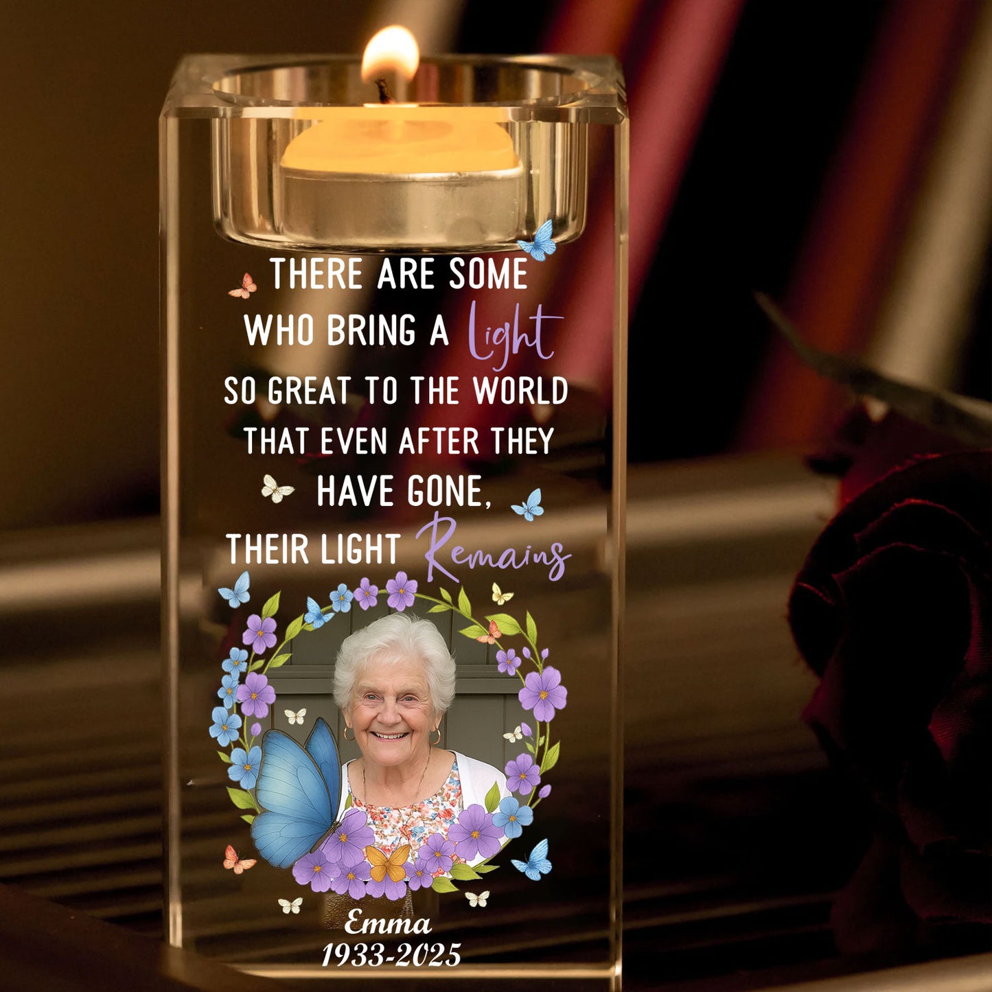Personalized crystal candle holder with etched message, "There are some who bring a light."