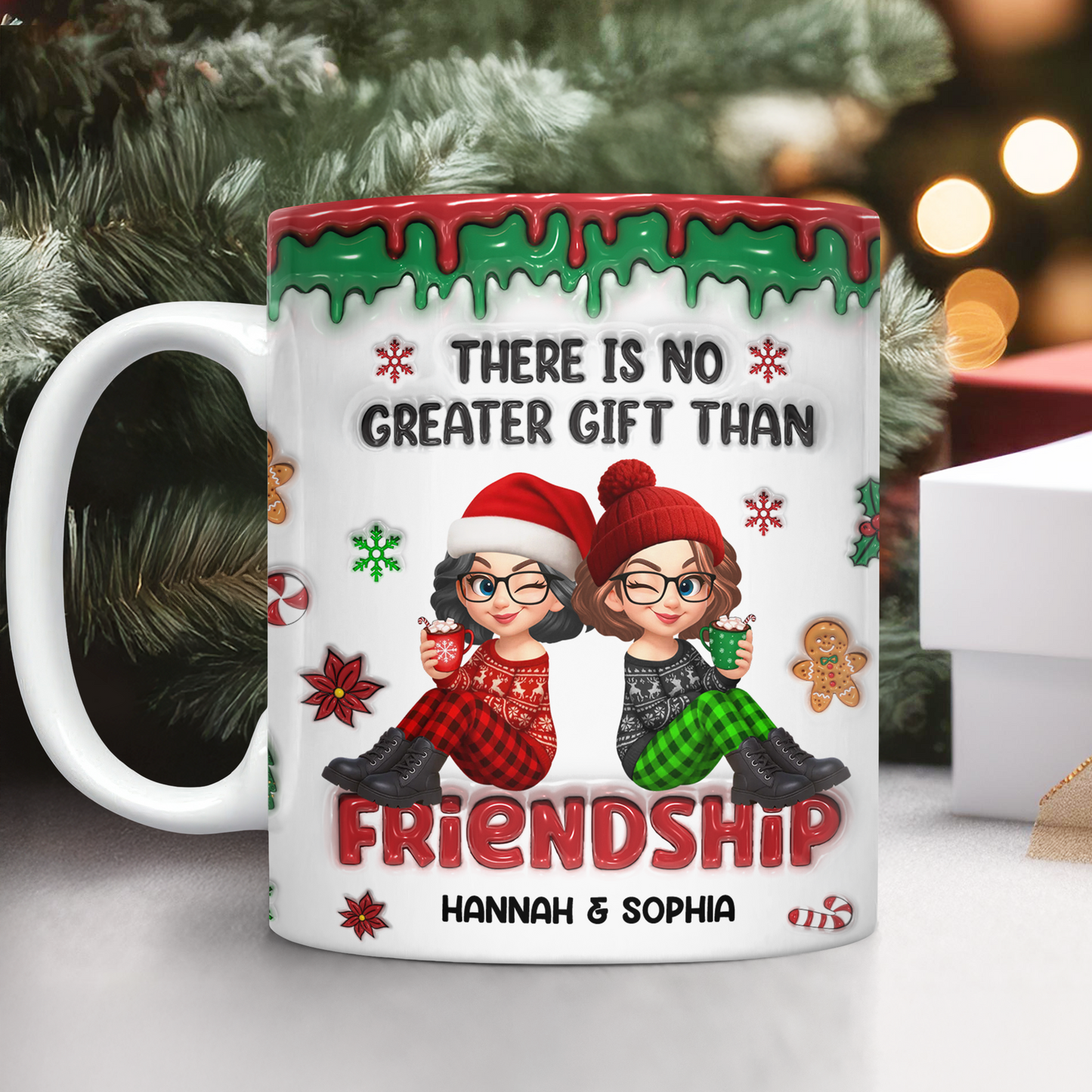 Personalized "There Is No Greater Gift Than Friendship" coffee mug.