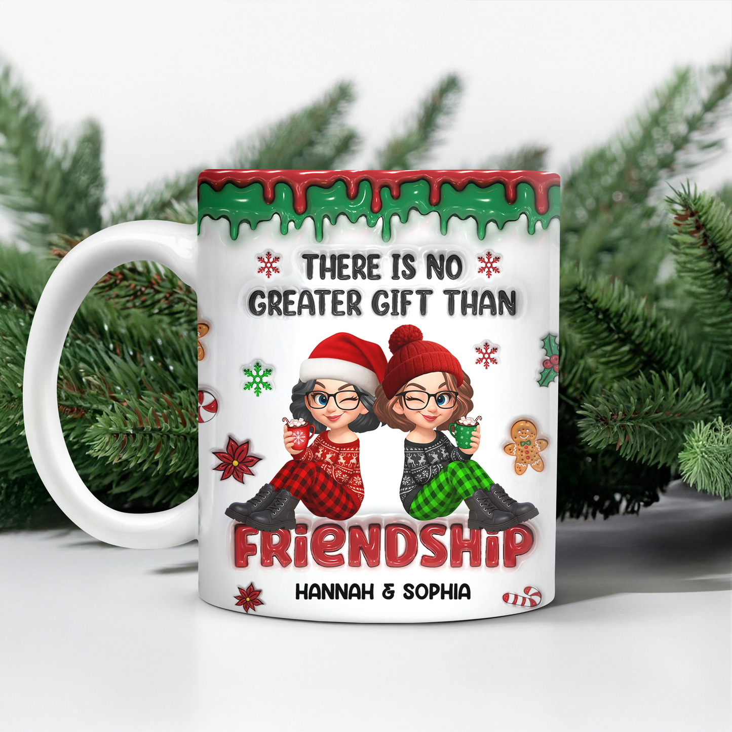 Personalized "There Is No Greater Gift Than Friendship" coffee mug.