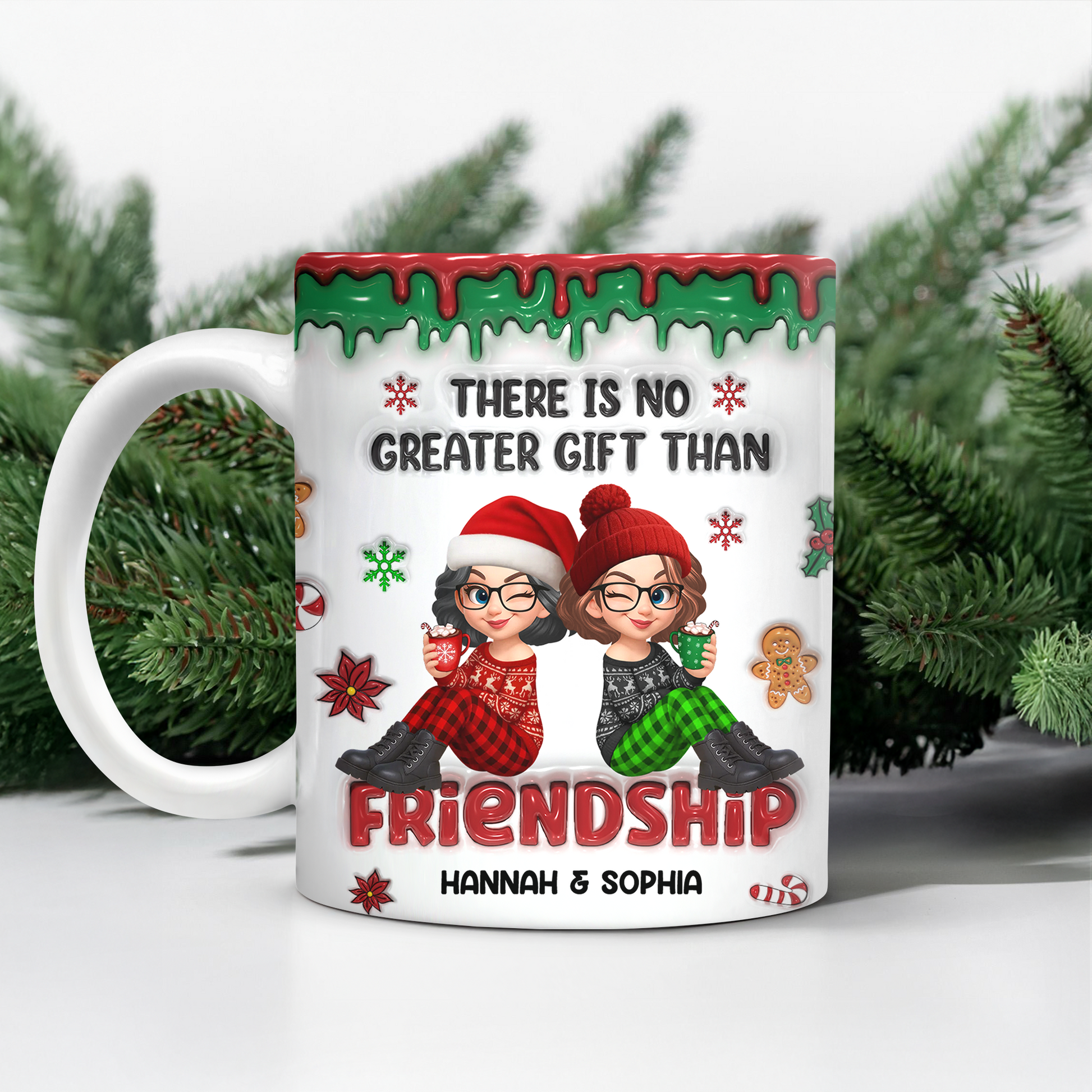 Personalized "There Is No Greater Gift Than Friendship" coffee mug.