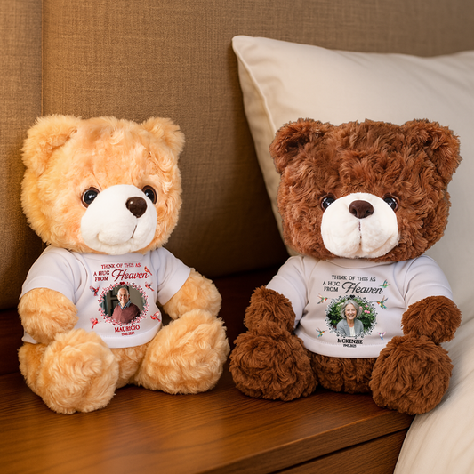 Personalized "Hug From Heaven" Teddy Bear plush, a comforting memorial gift.
