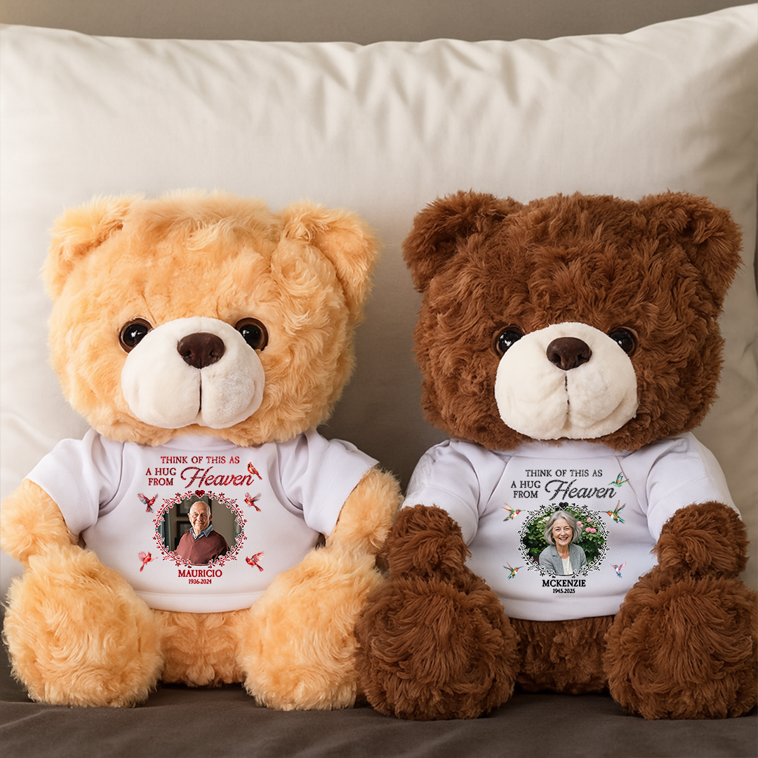 Personalized "Hug From Heaven" Teddy Bear plush, a comforting memorial gift.
