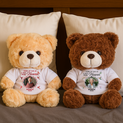 Personalized "Hug From Heaven" Teddy Bear plush, a comforting memorial gift.
