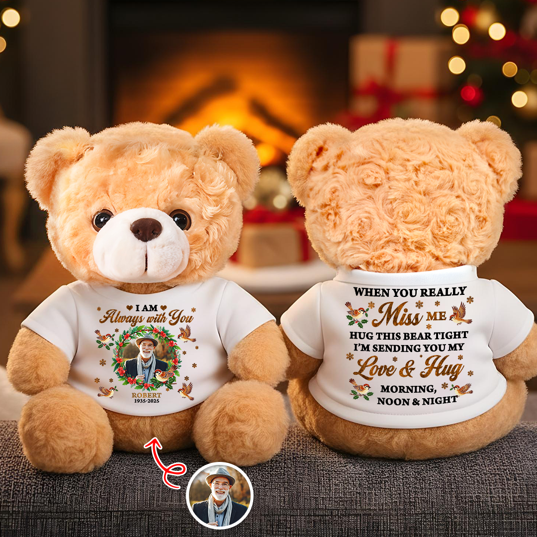 Personalized "This Christmas I am Always With You" memorial teddy bear plush.