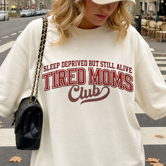 Tired Moms Club embroidered pet crewneck sweatshirt.