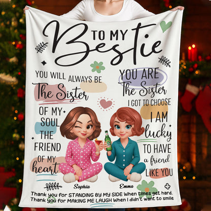 Personalized "To My Bestie" custom blanket with names and a heartwarming message, perfect gift for your best friend.