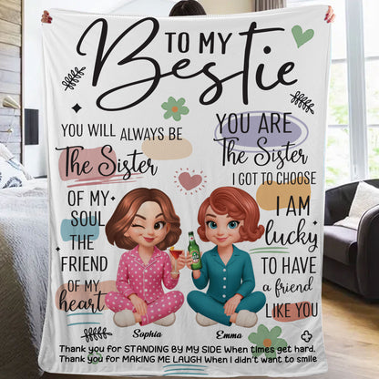 Personalized "To My Bestie" custom blanket with names and a heartwarming message, perfect gift for your best friend.