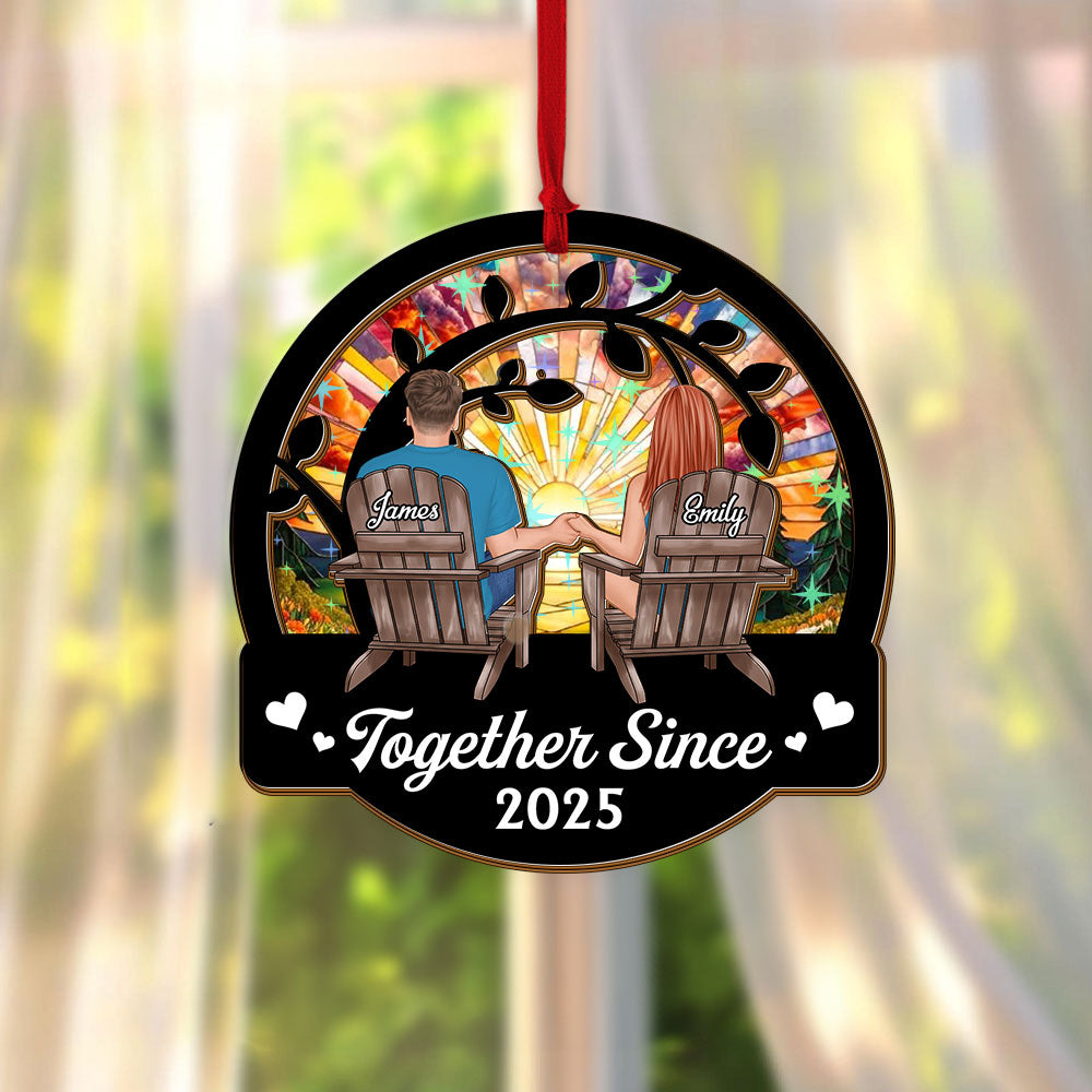 Together Since Custom Shape Hologram Ornament - two layered, personalized date Christmas decoration.