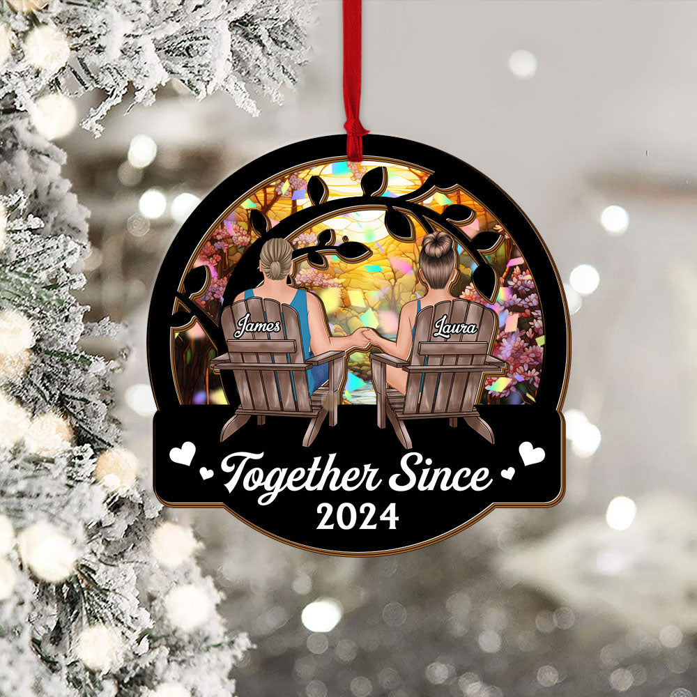 Together Since Custom Shape Hologram Ornament - two layered, personalized date Christmas decoration.