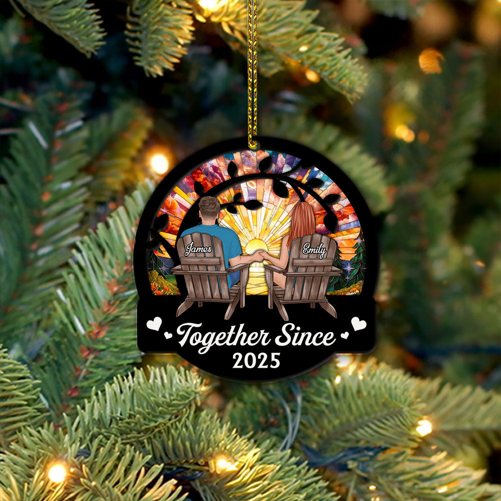 Together Since Custom Shape Hologram Ornament - two layered, personalized date Christmas decoration.