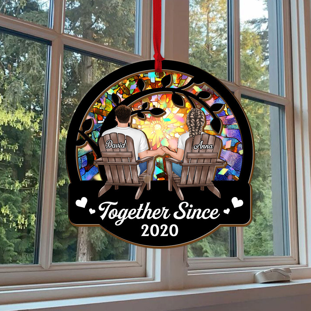 Together Since Custom Shape Hologram Ornament - two layered, personalized date Christmas decoration.