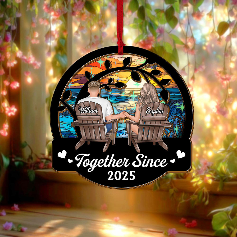 Together Since Custom Shape Hologram Ornament - two layered, personalized date Christmas decoration.