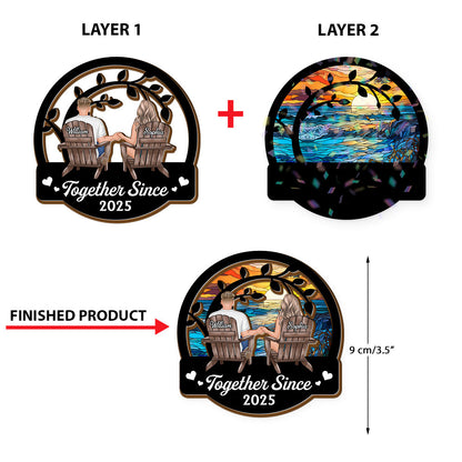 Together Since Custom Shape Hologram Ornament - two layered, personalized date Christmas decoration.