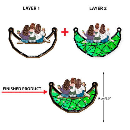 Together Team Sitting on the Moon Custom Hologram Ornament. A Personalized moon ornament showcasing togetherness.