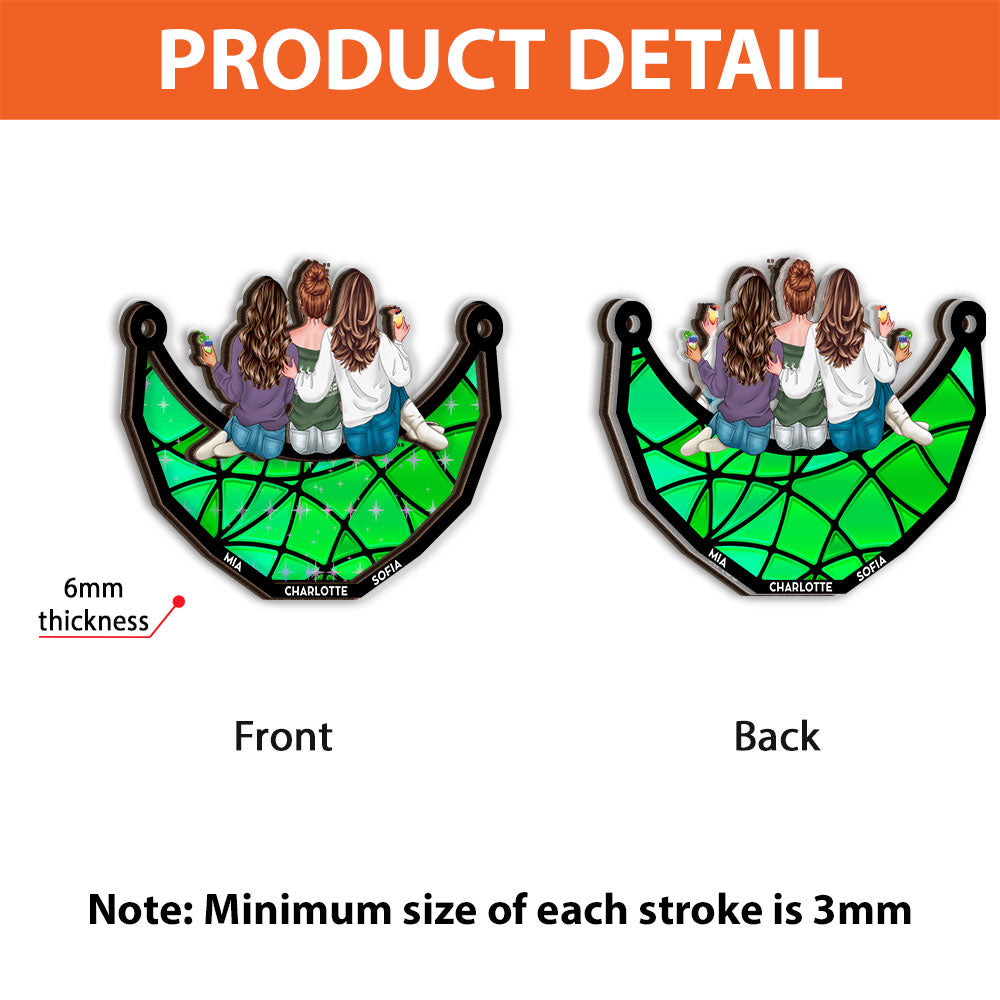 Together Team Sitting on the Moon Custom Hologram Ornament. A Personalized moon ornament showcasing togetherness.