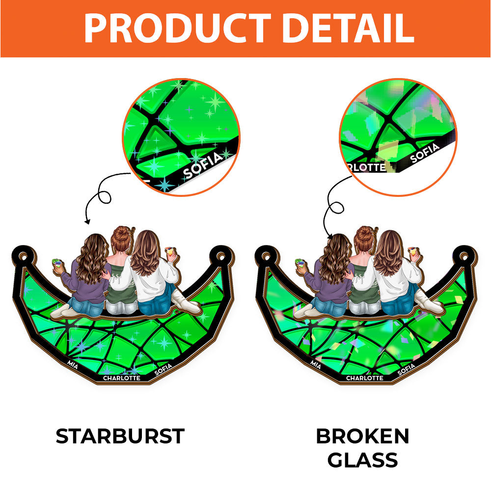 Together Team Sitting on the Moon Custom Hologram Ornament. A Personalized moon ornament showcasing togetherness.