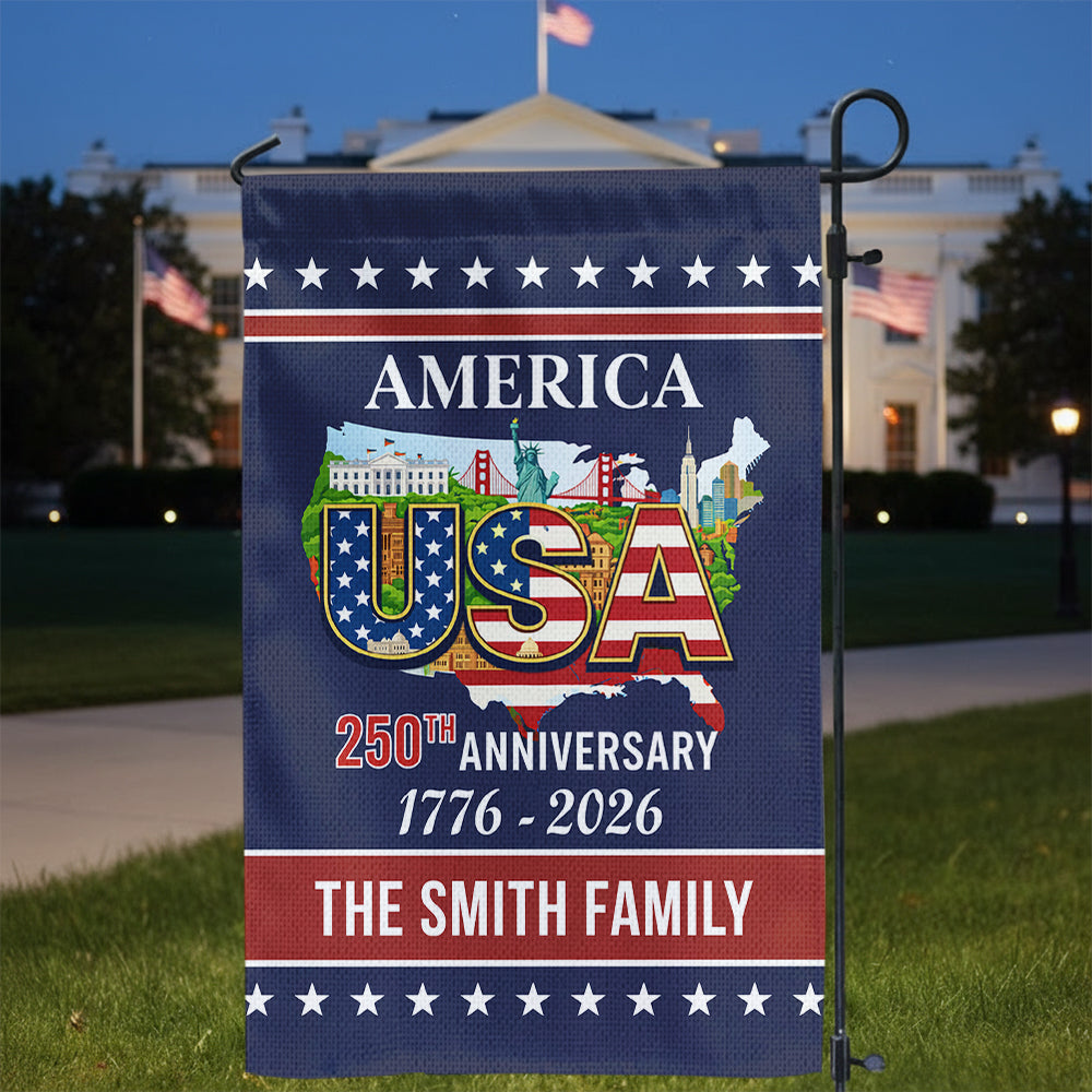 USA - Freedom Proud Flag Personalized Family Name America - Personalized Garden Flag