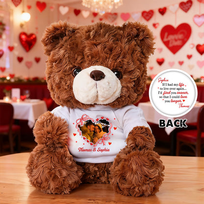 Personalized Valentine's Day Teddy Bear with "Love You Longer" message. Custom plush bear gift.
