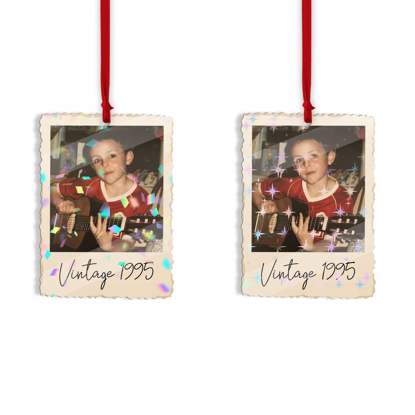 Vintage Photo Custom Shape Hologram Ornament displaying a cherished memory.