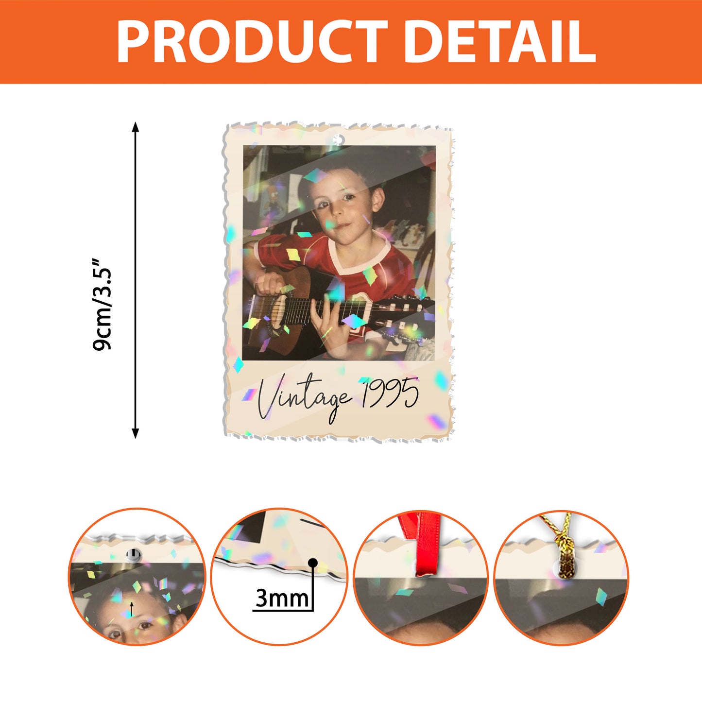 Vintage Photo Custom Shape Hologram Ornament displaying a cherished memory.