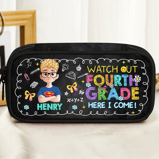 Personalized pencil case with "Watch Out Class I Am Ready" design for back to school.