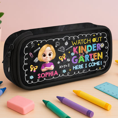 Personalized pencil case with "Watch Out Class I Am Ready" design for back to school.