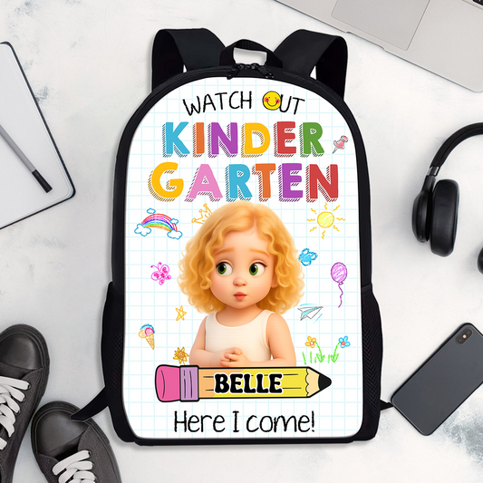 Personalized "Watch Out, Name" Kids Backpack - School bag for toddlers and children.