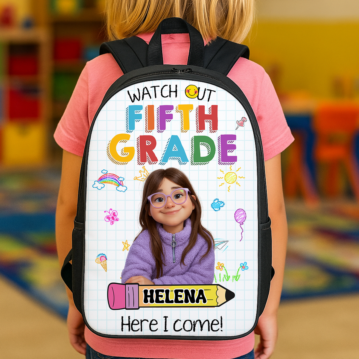 Personalized "Watch Out, Name" Kids Backpack - School bag for toddlers and children.