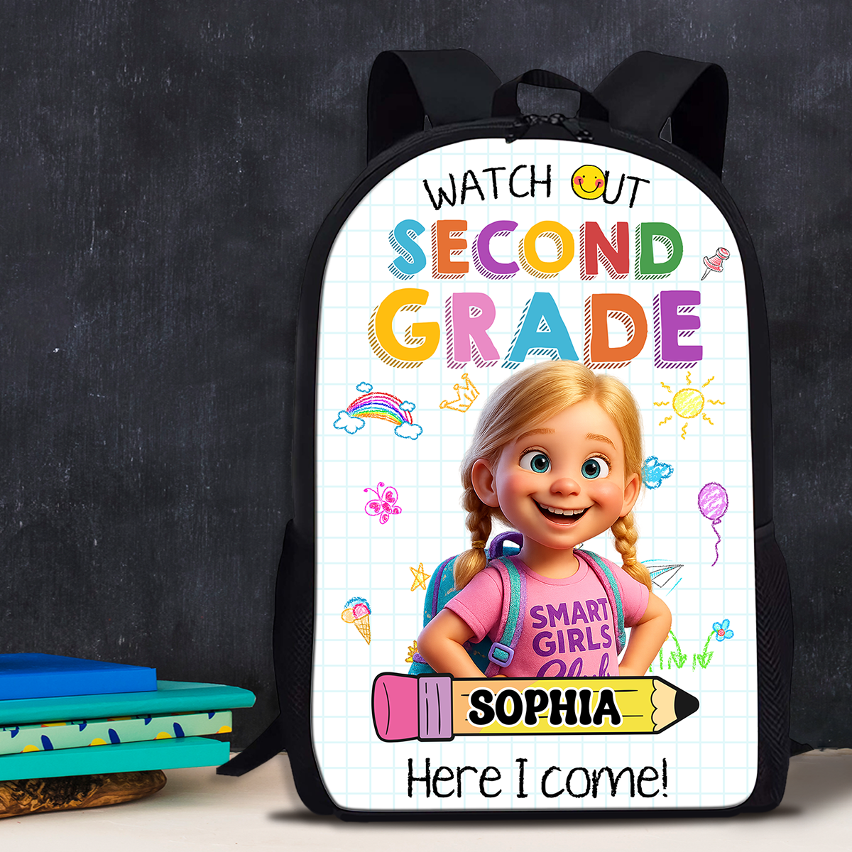 Personalized "Watch Out, Name" Kids Backpack - School bag for toddlers and children.