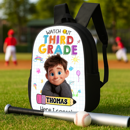 Personalized "Watch Out, Name" Kids Backpack - School bag for toddlers and children.
