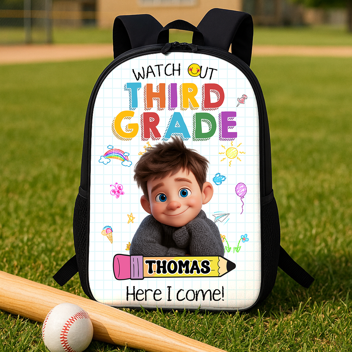 Personalized "Watch Out, Name" Kids Backpack - School bag for toddlers and children.