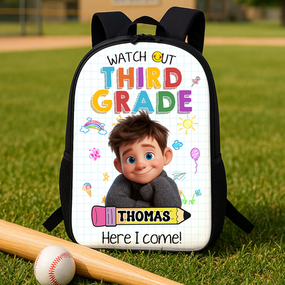 Personalized "Watch Out, Name" Kids Backpack - School bag for toddlers and children.