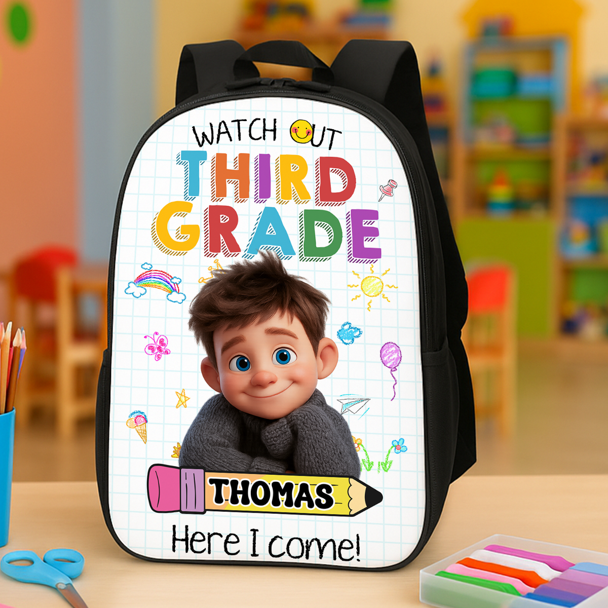 Personalized "Watch Out, Name" Kids Backpack - School bag for toddlers and children.