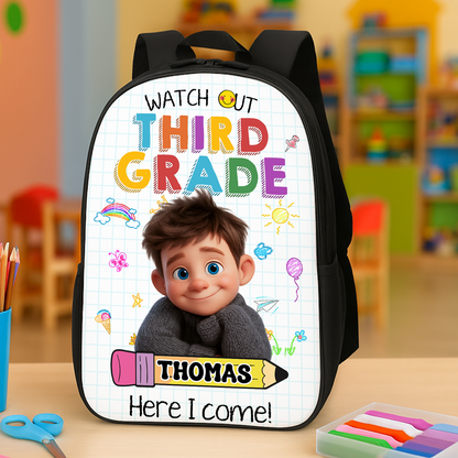 Personalized "Watch Out, Name" Kids Backpack - School bag for toddlers and children.